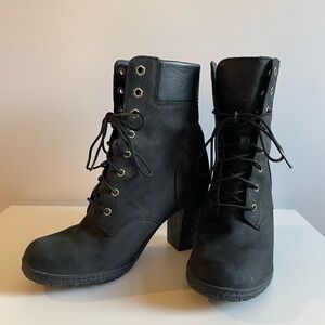 Timberland Black Heeled Boots with Chunky Heel